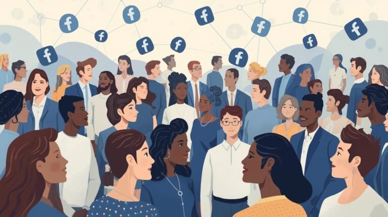 O que é o Facebook e por que instalar, pessoas conectadas em rede com ícones do Facebook