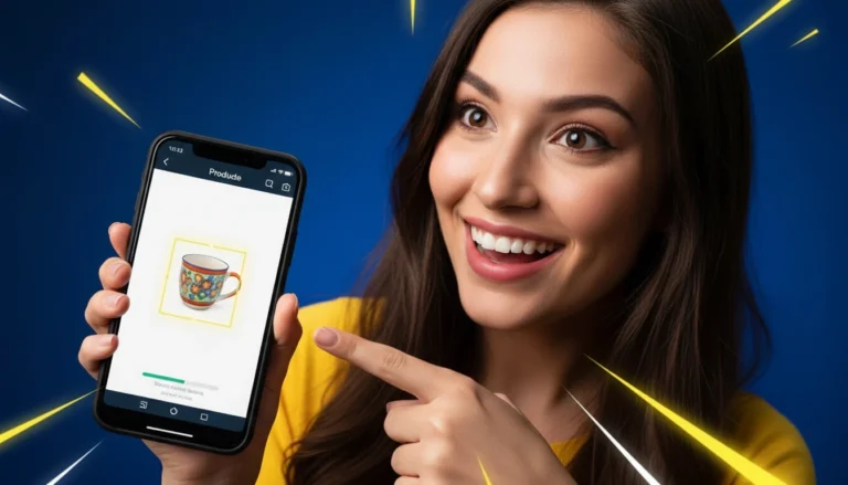 Mulher apontando para tela com intuito de mostrar como tirar fundo branco de imagem com inteligência artificial